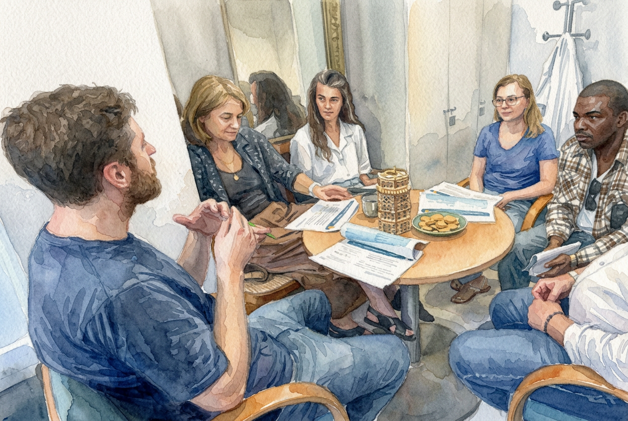Photo d'un des groupes de travail (modifiée par IA).